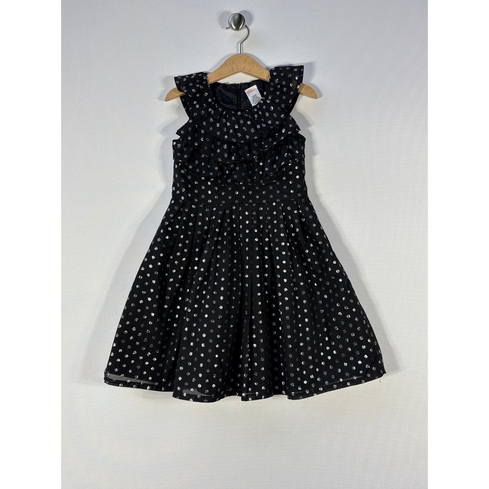 Gymboree Girls Sz 5‎ Black Silver Polka Dot Dress Ruffle Sleeves Party Formal
